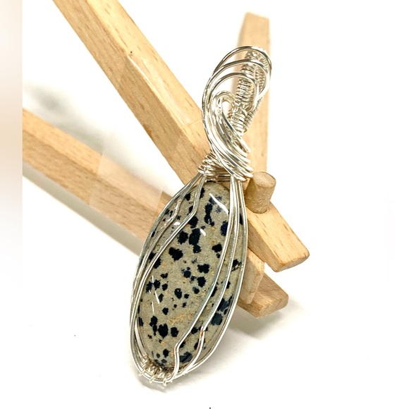 HANDMADE Dalmatian Jasper Hand Wrapped Statement Pendant, Artisan Jewelry - Picture 9 of 10